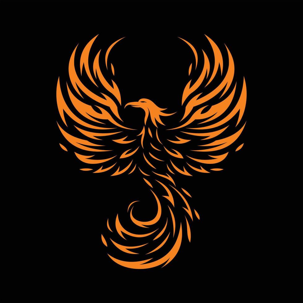 Phoenix bird flapping its wings facing sideways orange logo illustration vector
