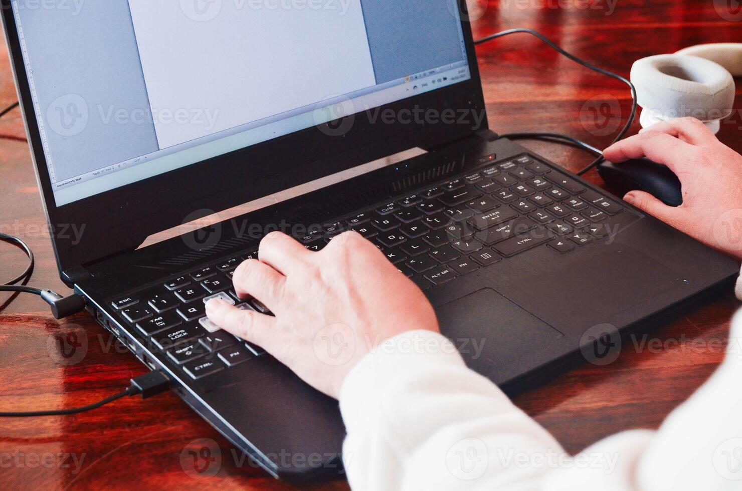 Productive Work Session on a Laptop Office Desk Setup banner ,copy space photo