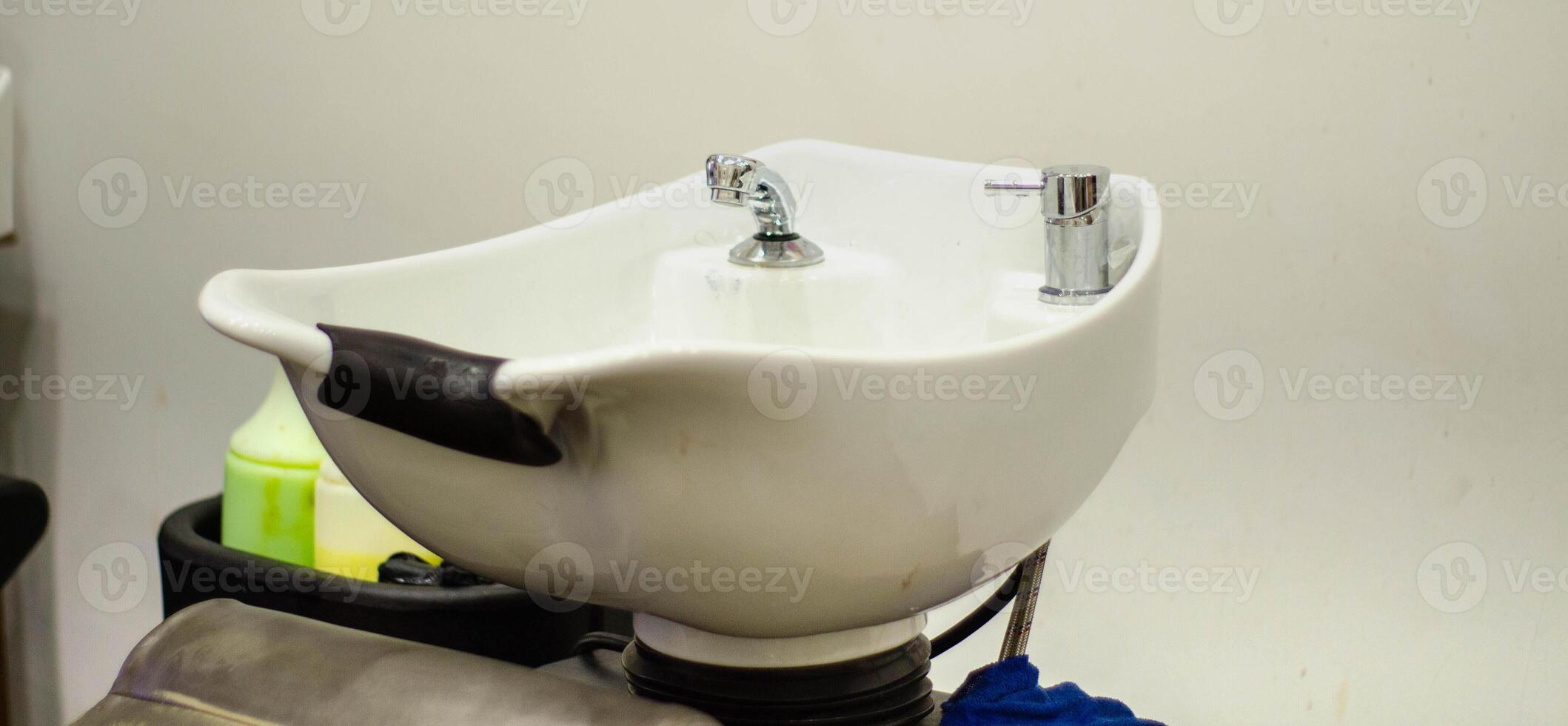 Professional Hair Washing Sink at Salon, Shampoo Basin, banner , camapaing photo