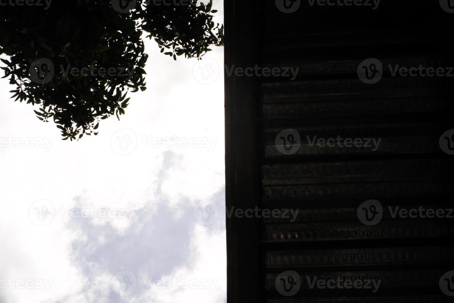 Backgrounds Split in half. One side shows a cloudy sky and the other side is covered by a roof. Low angle shot. Negative Space. photo