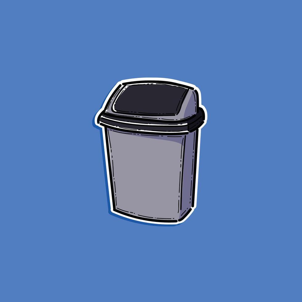 Stylized illustration of a plastic trash bin on a vibrant blue background, ideal for waste management themes, recycling designs, and environmental awareness campaigns. vector