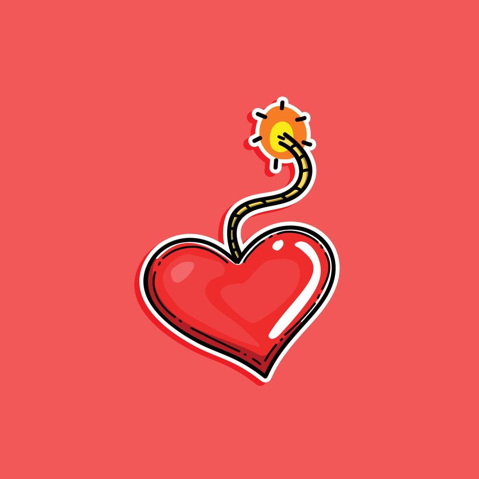 Red Heart With a Burning Fuse Representing Explosive Love and Emotions vector