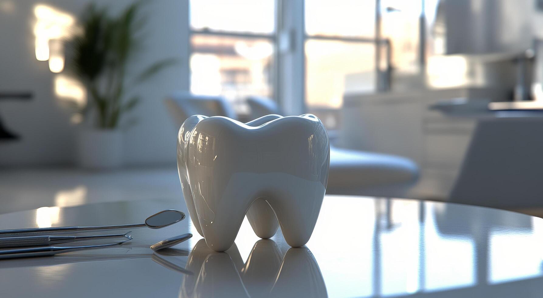 A tooth with a toothbrush and a spoon on a table photo