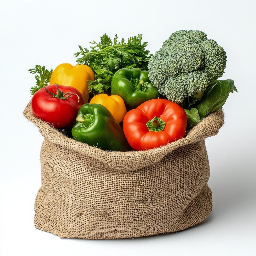 A bag filled with vegetables and fruits photo