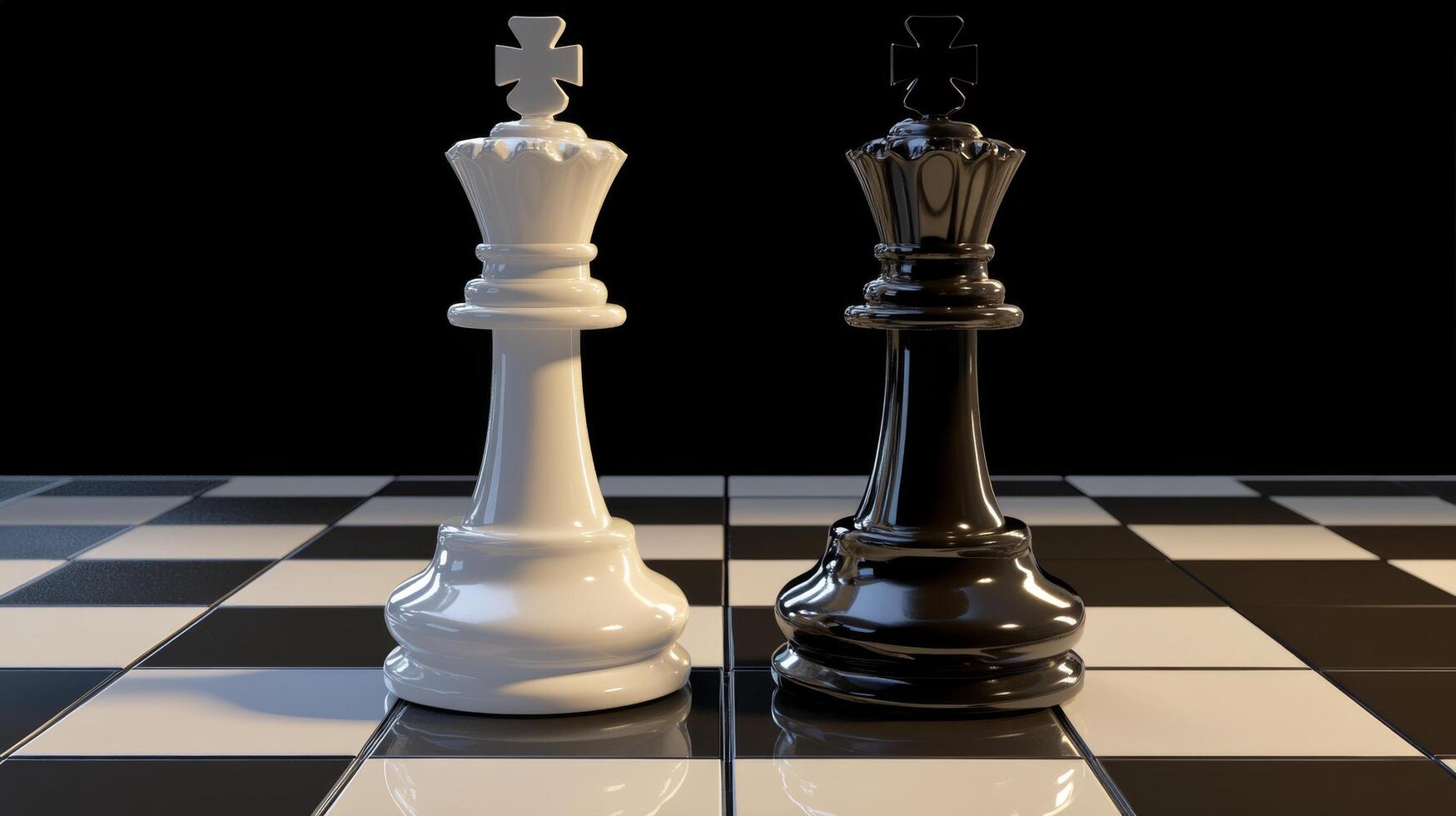 Two chess pieces on a black and white checkered floor photo