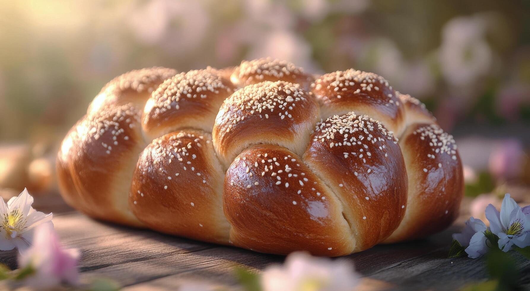 A loaf of bread with sesame seeds on top photo