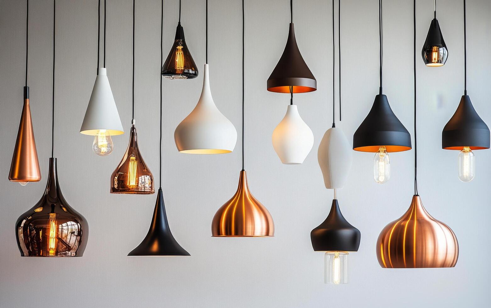 A group of pendant lights hanging from the ceiling photo