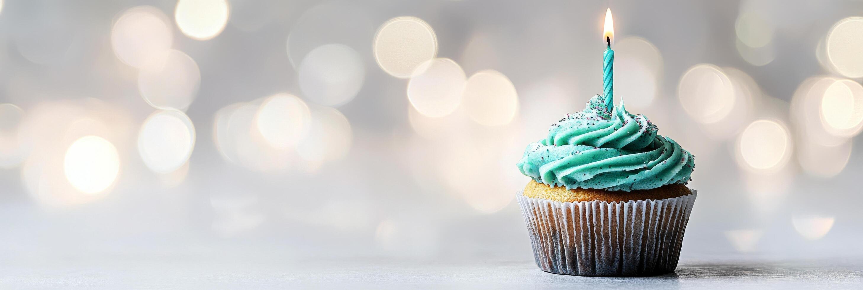 A cupcake with a single candle on top photo