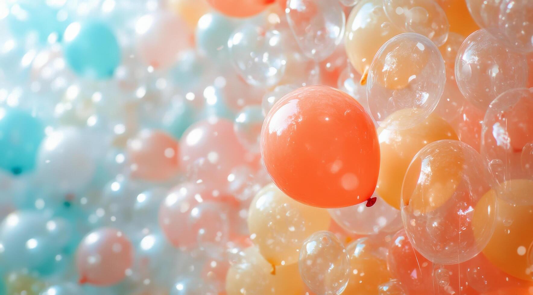 Many colorful balloons are floating in the air photo