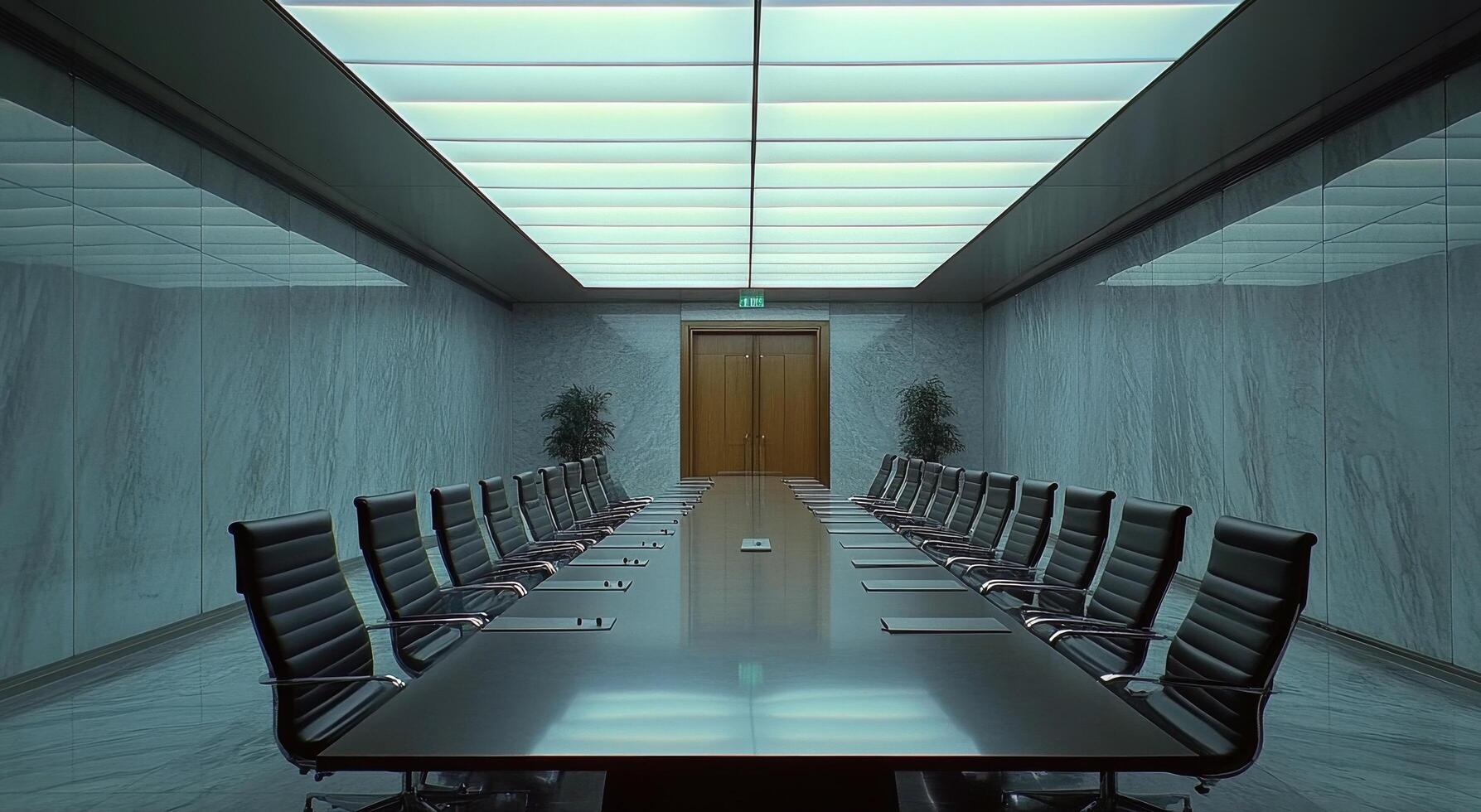 A long table with chairs in a conference room photo