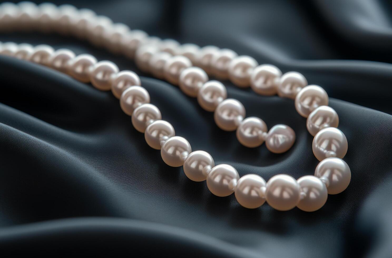A pearl necklace on a black cloth photo