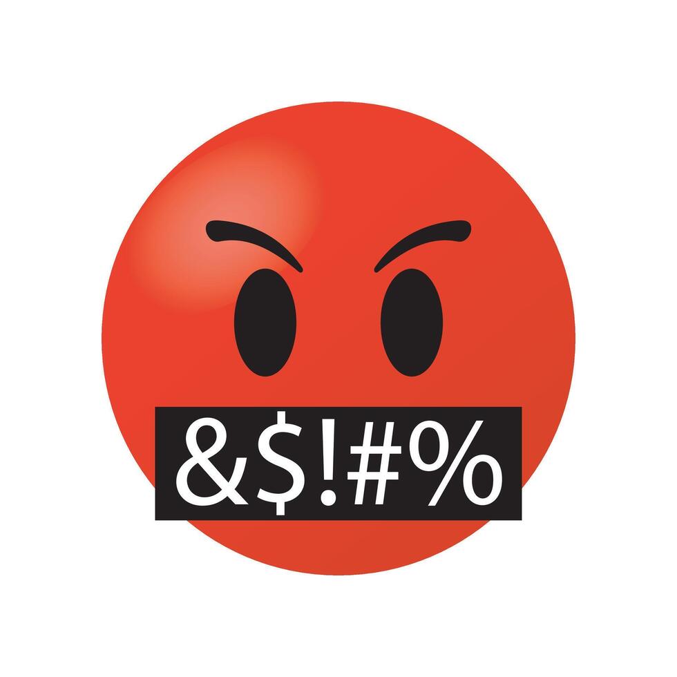 Angry emoji with symbols on mouth. Realistic emoticon vector