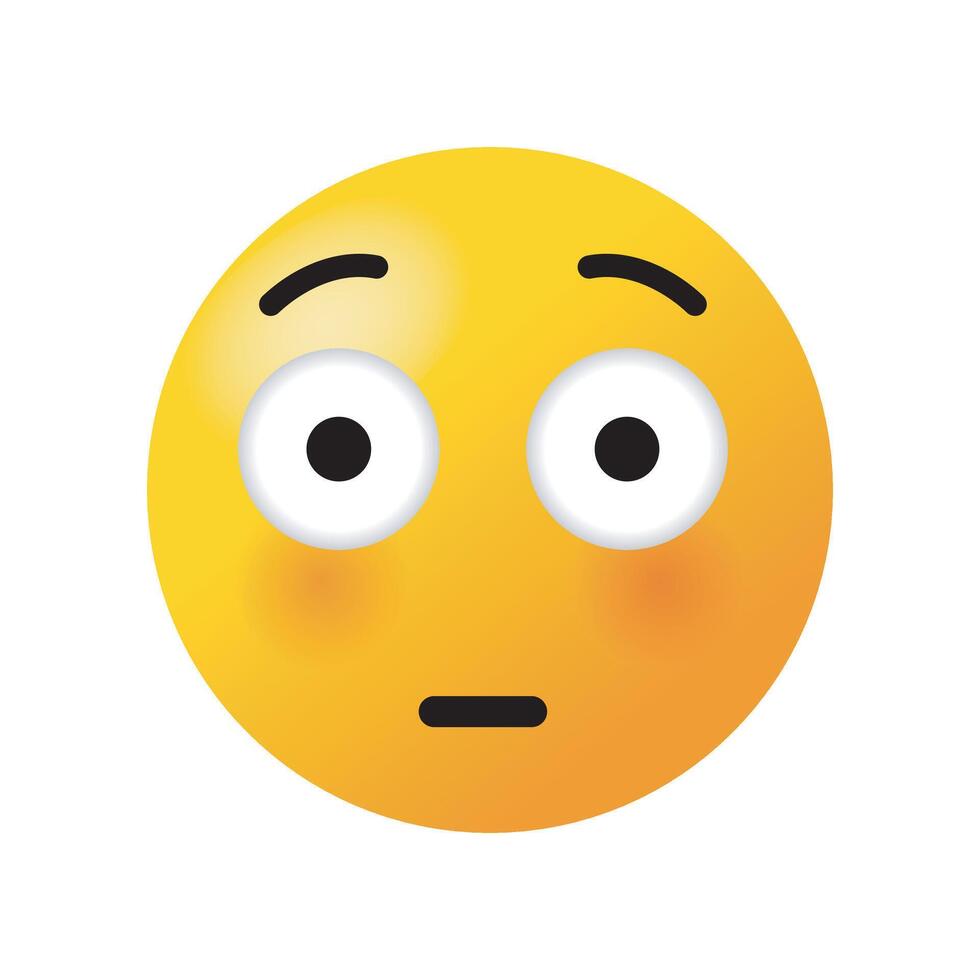 Surprised and shy emoji. Yellow realistic emoticon vector