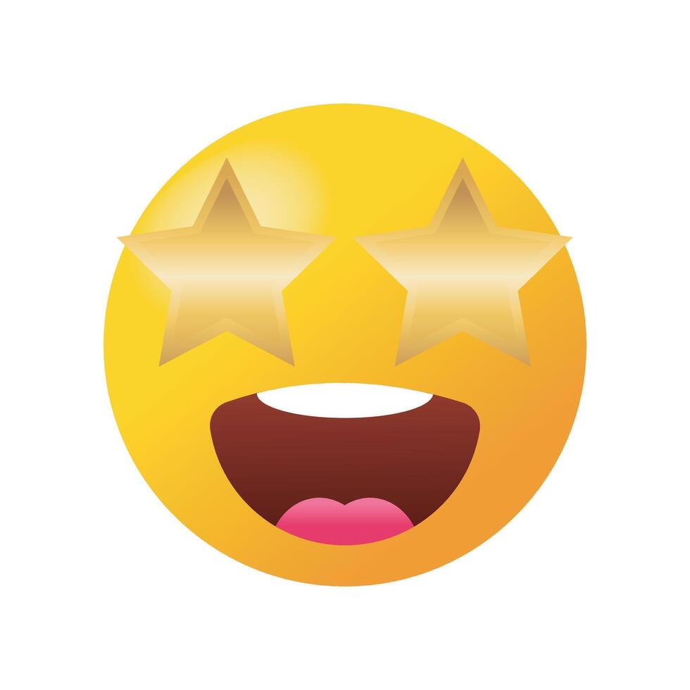 Happy emoji with stars on the eyes. Yellow realistic emoticon vector