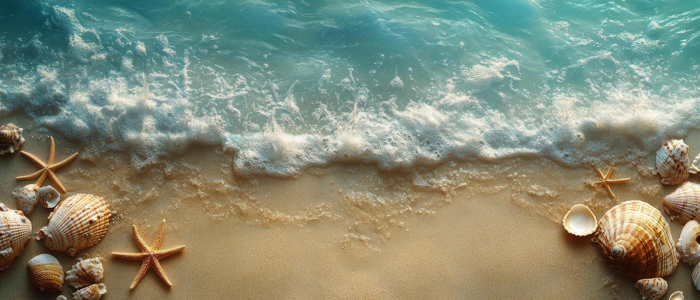 Sea shells and starfish on the beach photo