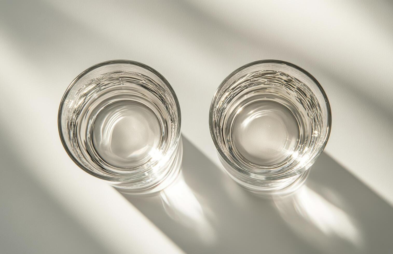 Two empty glass cups on a white surface photo