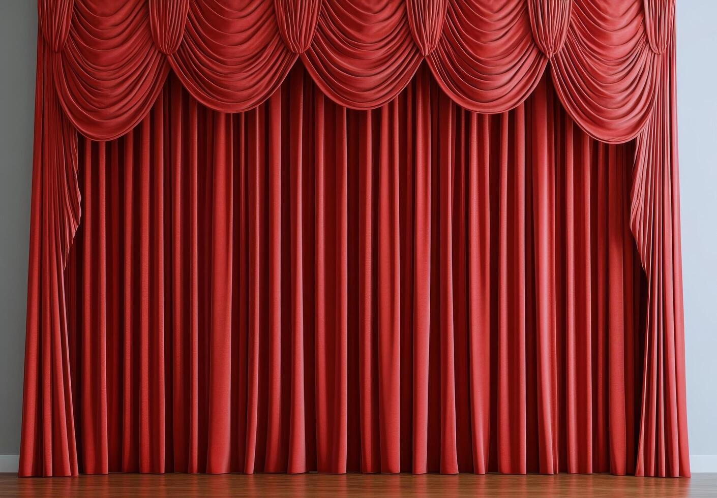 A red curtain is hanging in front of a stage photo