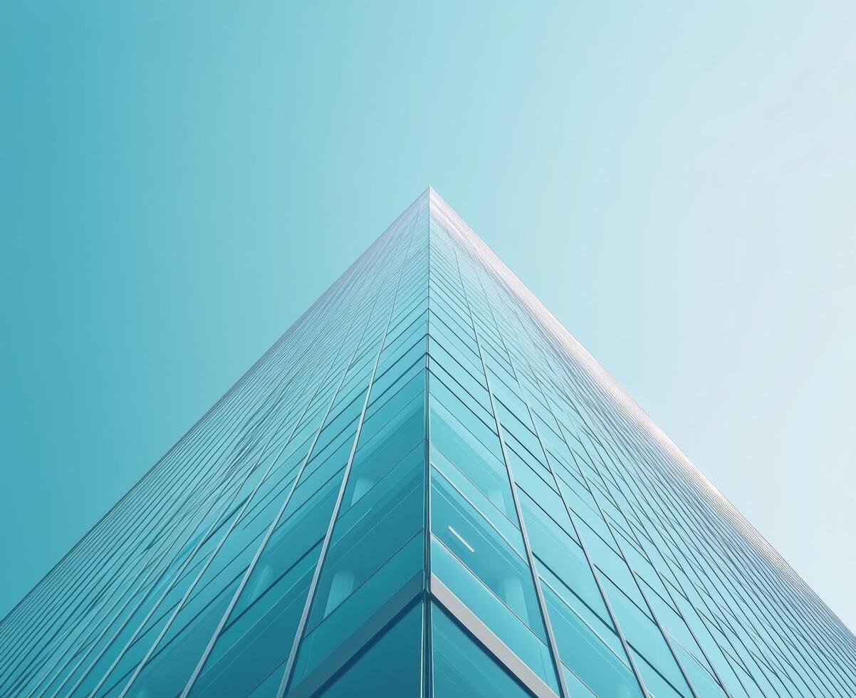 A view of a building with a blue sky in the background photo
