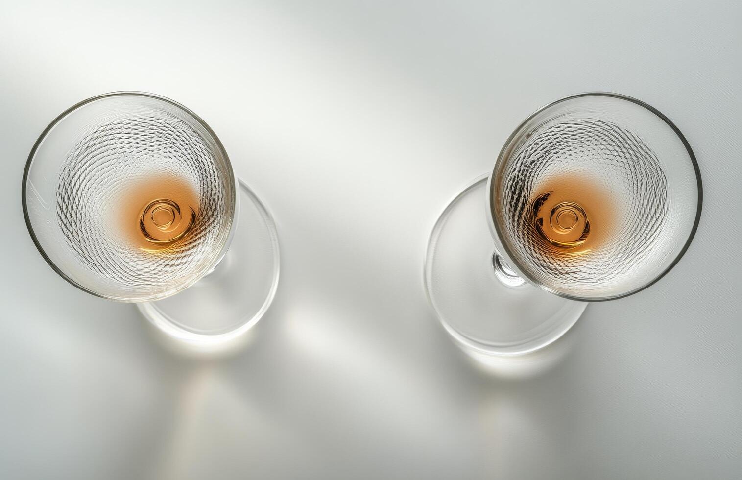 Two wine glasses with a brown liquid inside photo