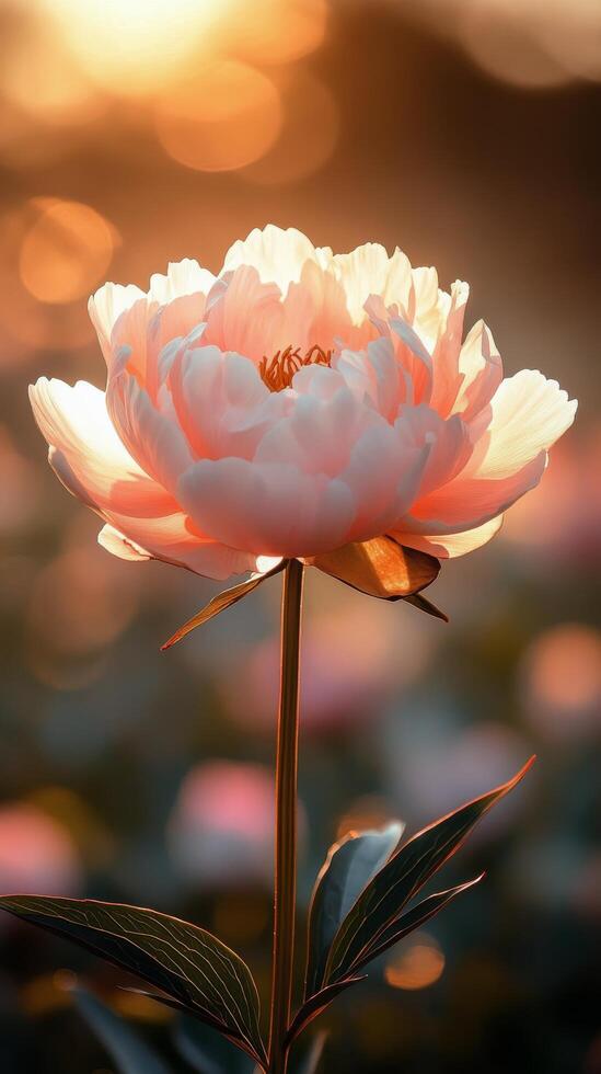 A single pink peony flower in the sun photo
