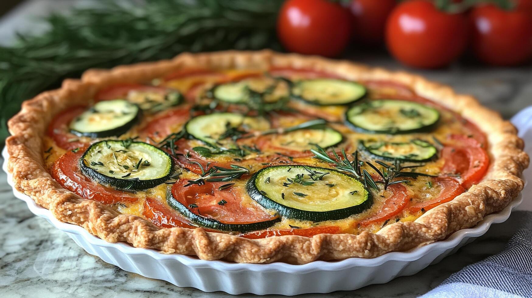 A quiche with tomatoes and zucchini photo