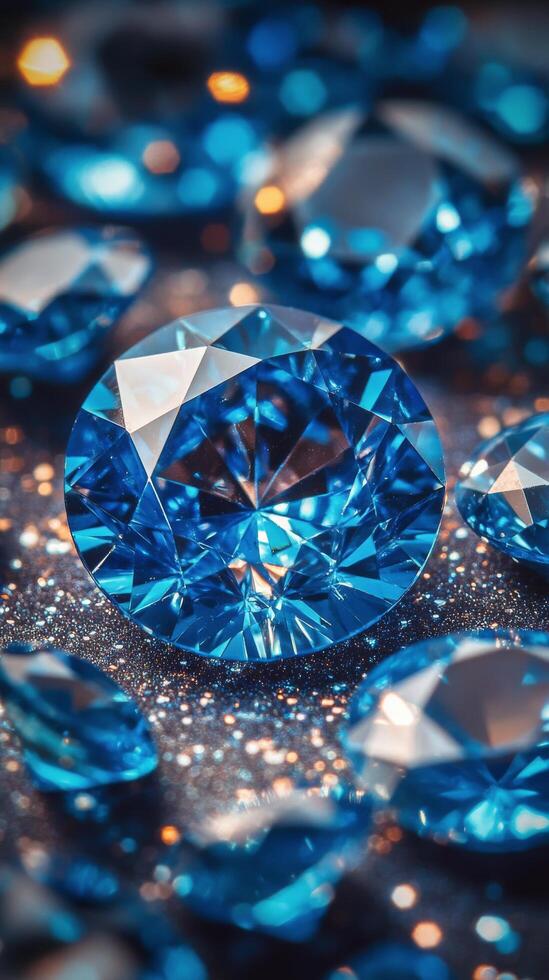 Blue diamonds on a glittering surface photo