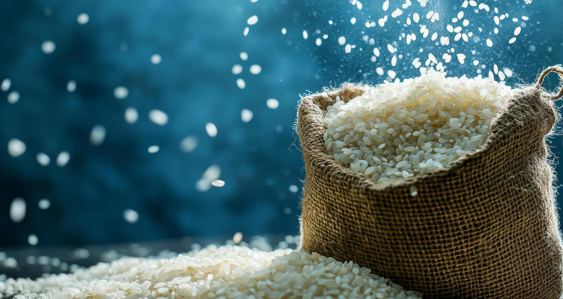 Rice in a sack and falling from the sky photo