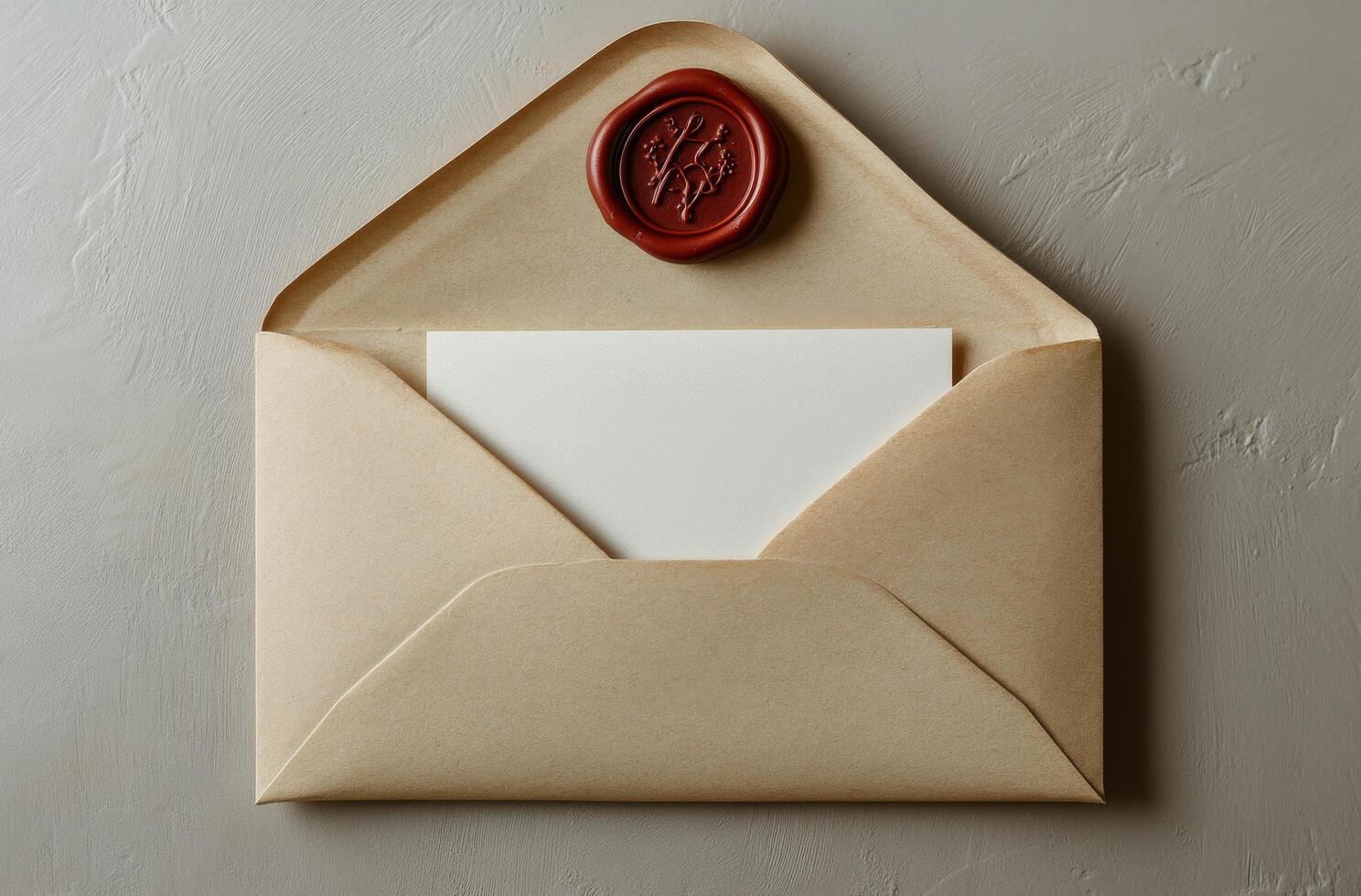 An envelope with a wax seal and a blank piece of paper photo