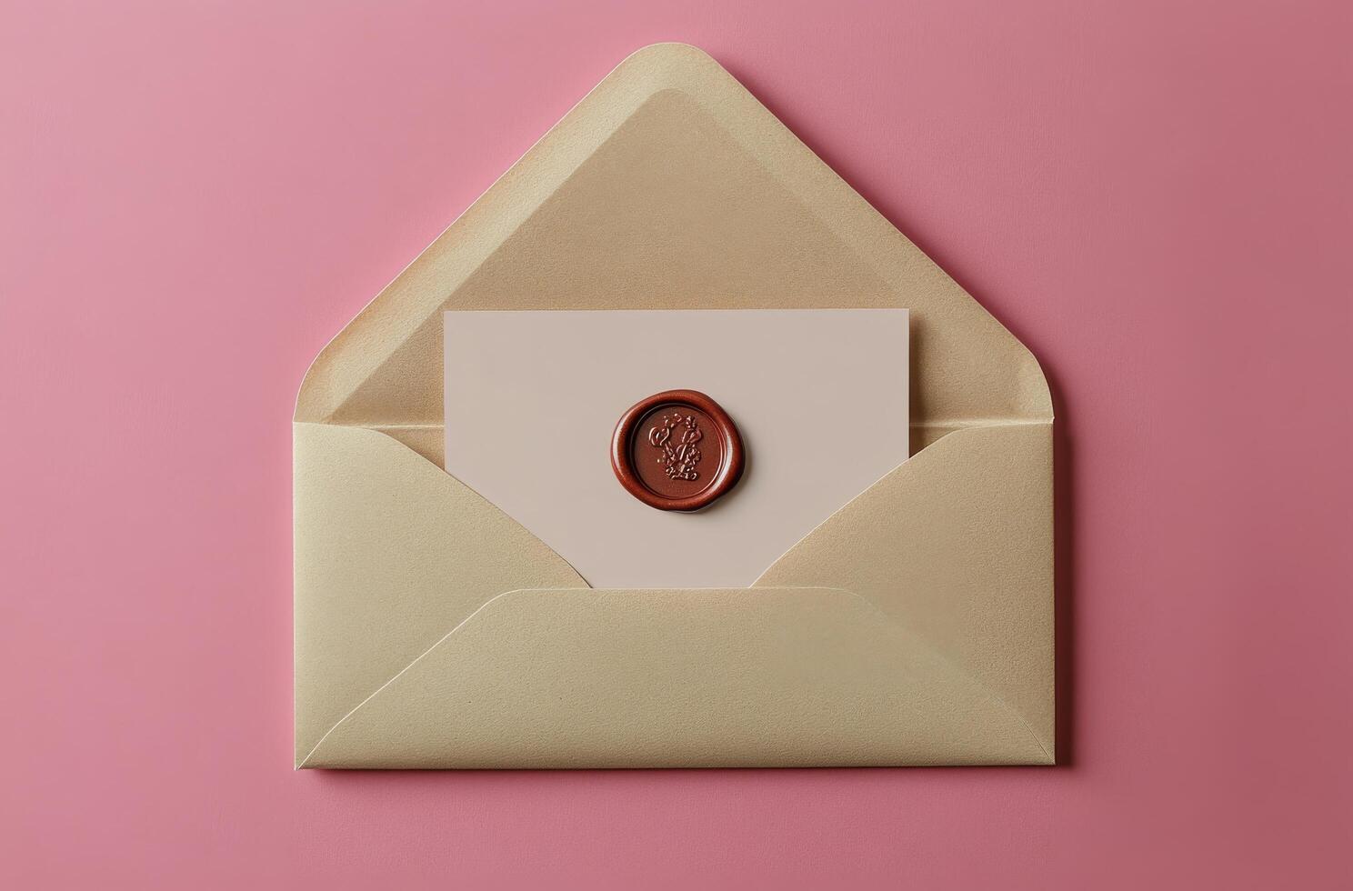An envelope with a wax seal on a pink background photo