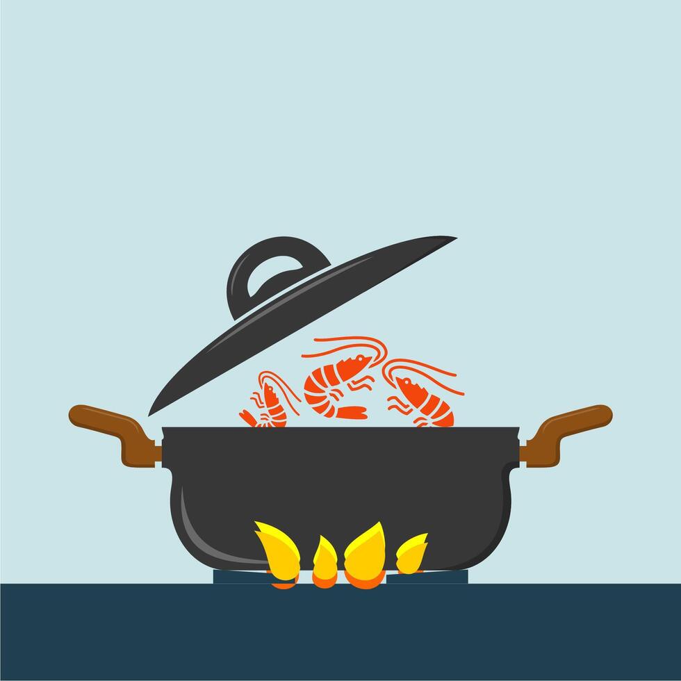 Flat design style illustration of cooking shrimp vector
