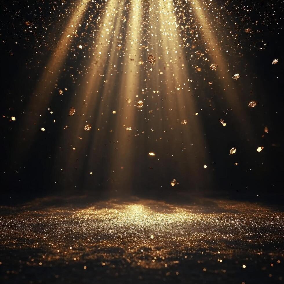 Golden light shining from the sky over a black background photo