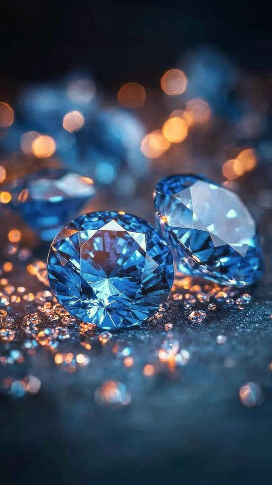 Two blue diamonds on a dark surface photo