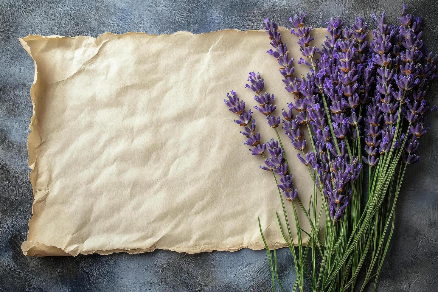 Lavender flowers on old paper with copy space photo