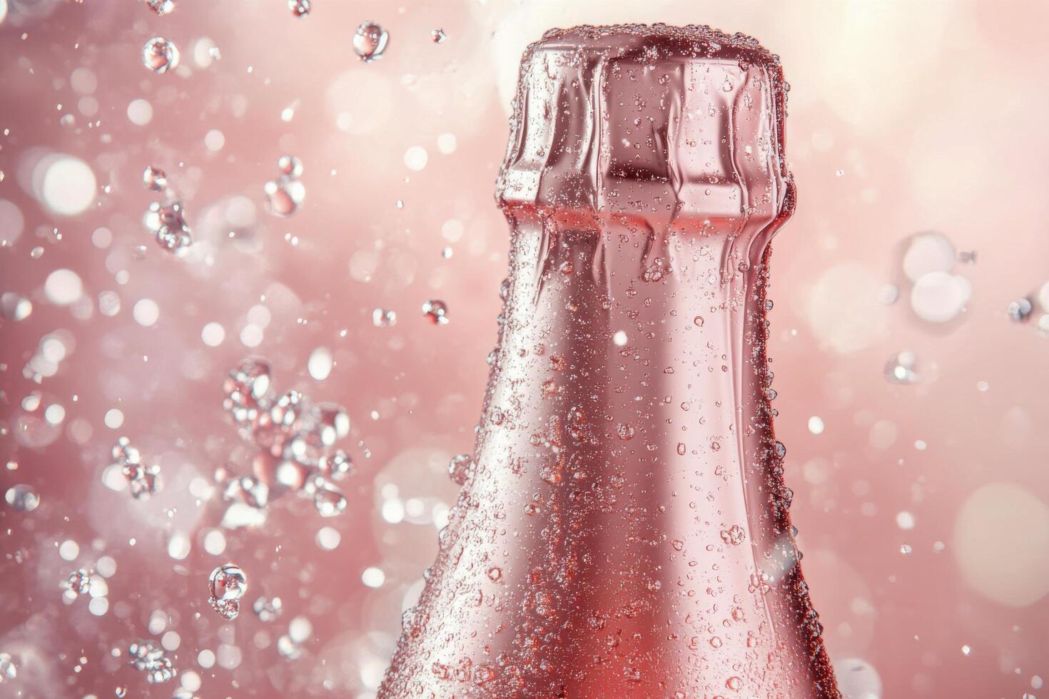 A bottle of champagne is being sprayed with water photo
