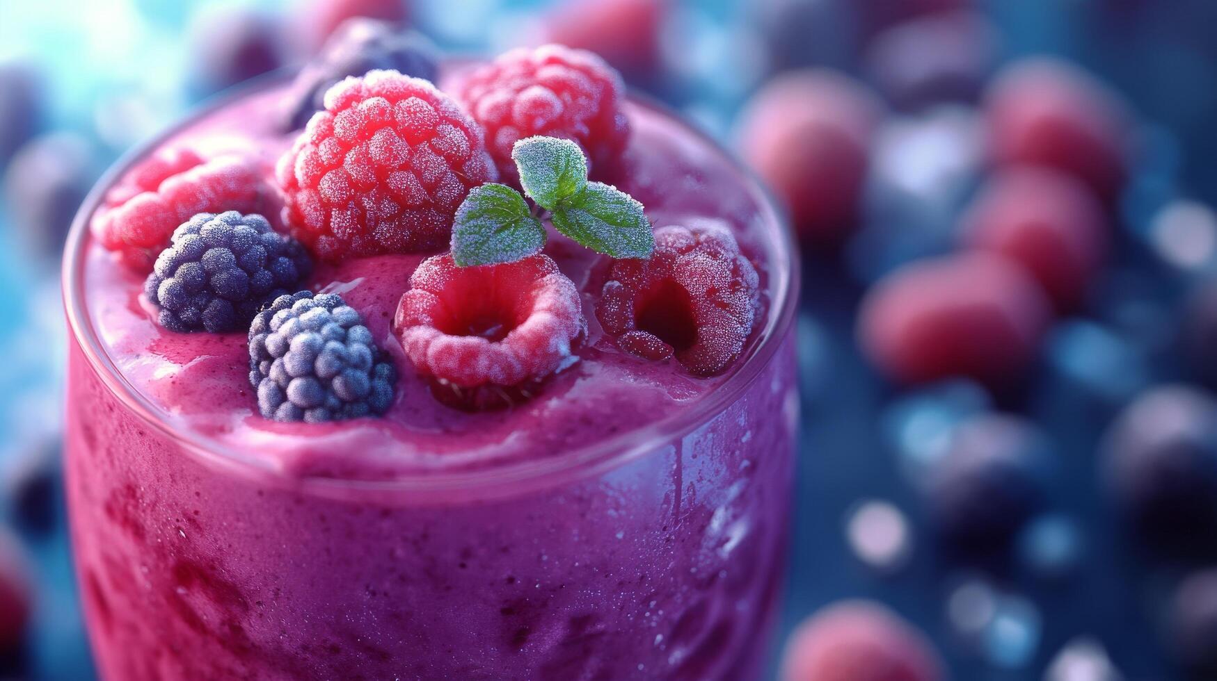 A smoothie with berries and mint photo