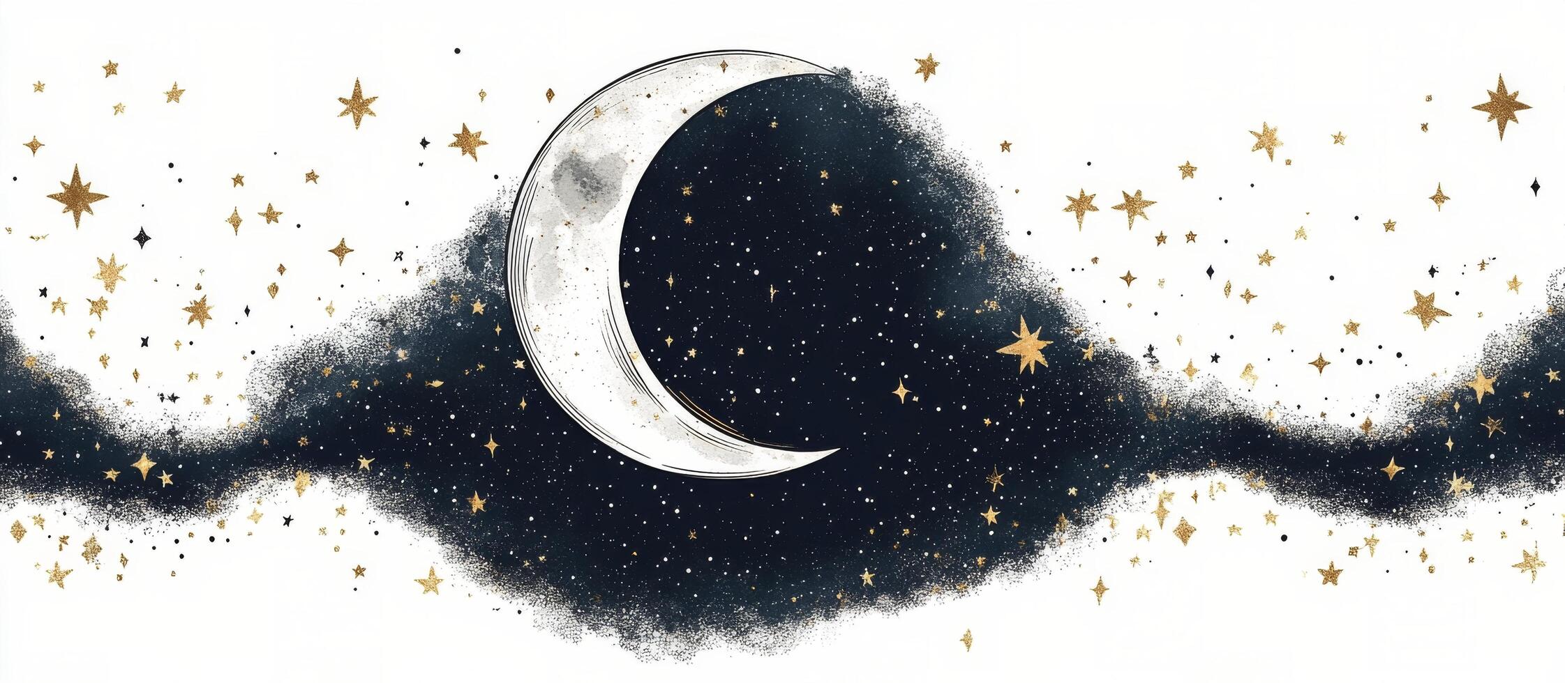 A drawing of a crescent with stars and a moon photo