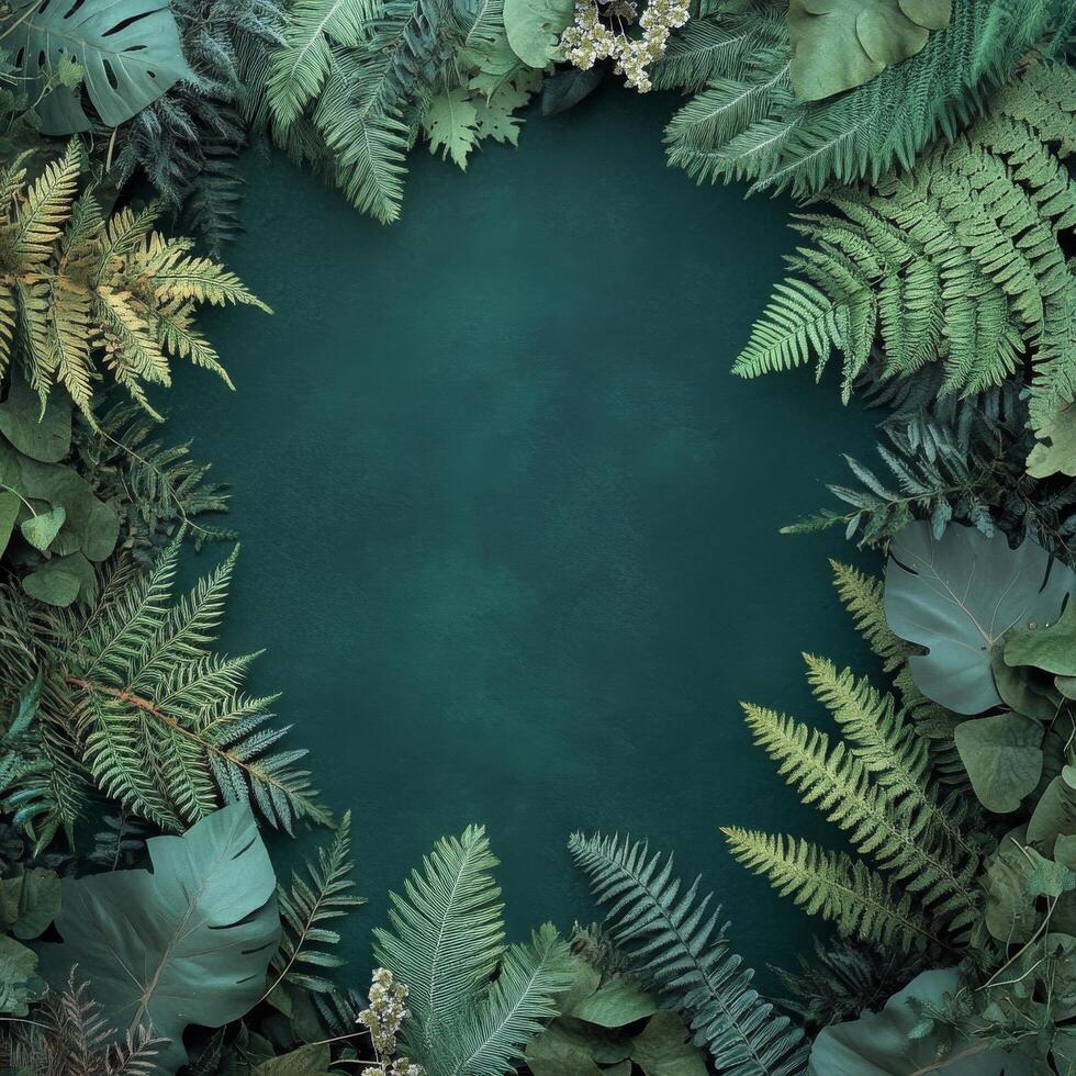 Green background with tropical plants and leaves photo