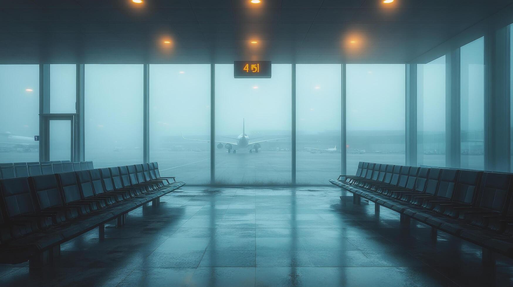 A view of empty seats in an airport terminal photo