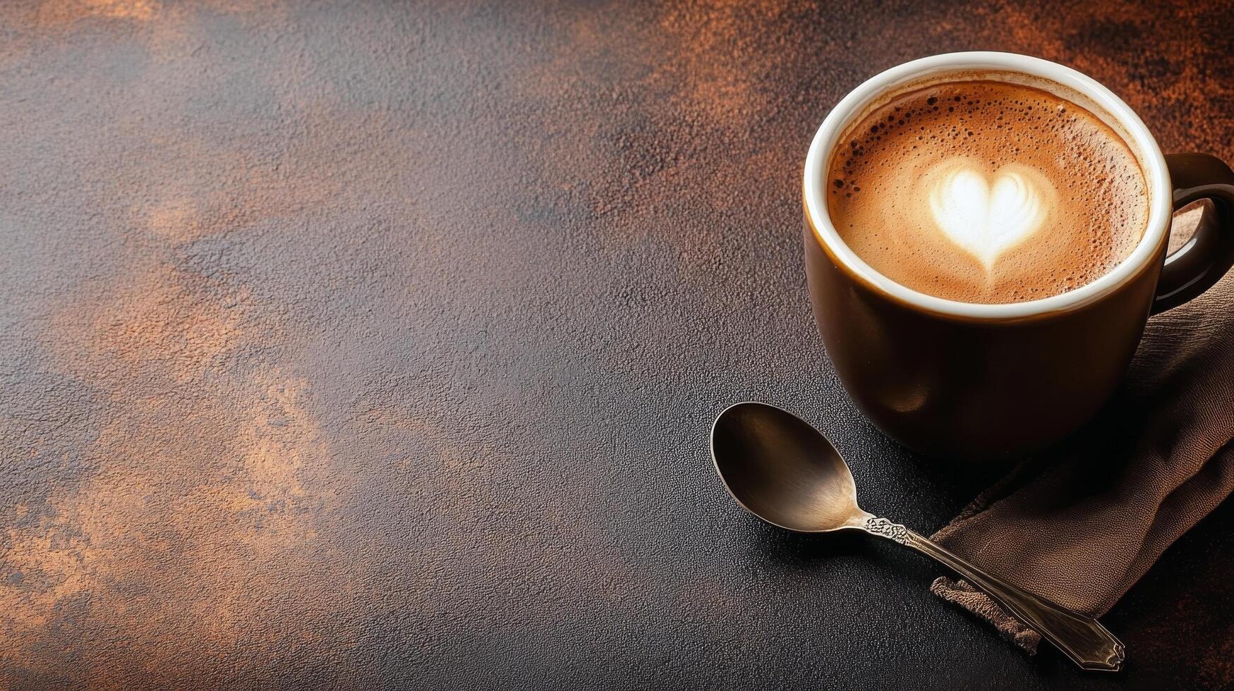 Coffee with heart shape on brown background photo