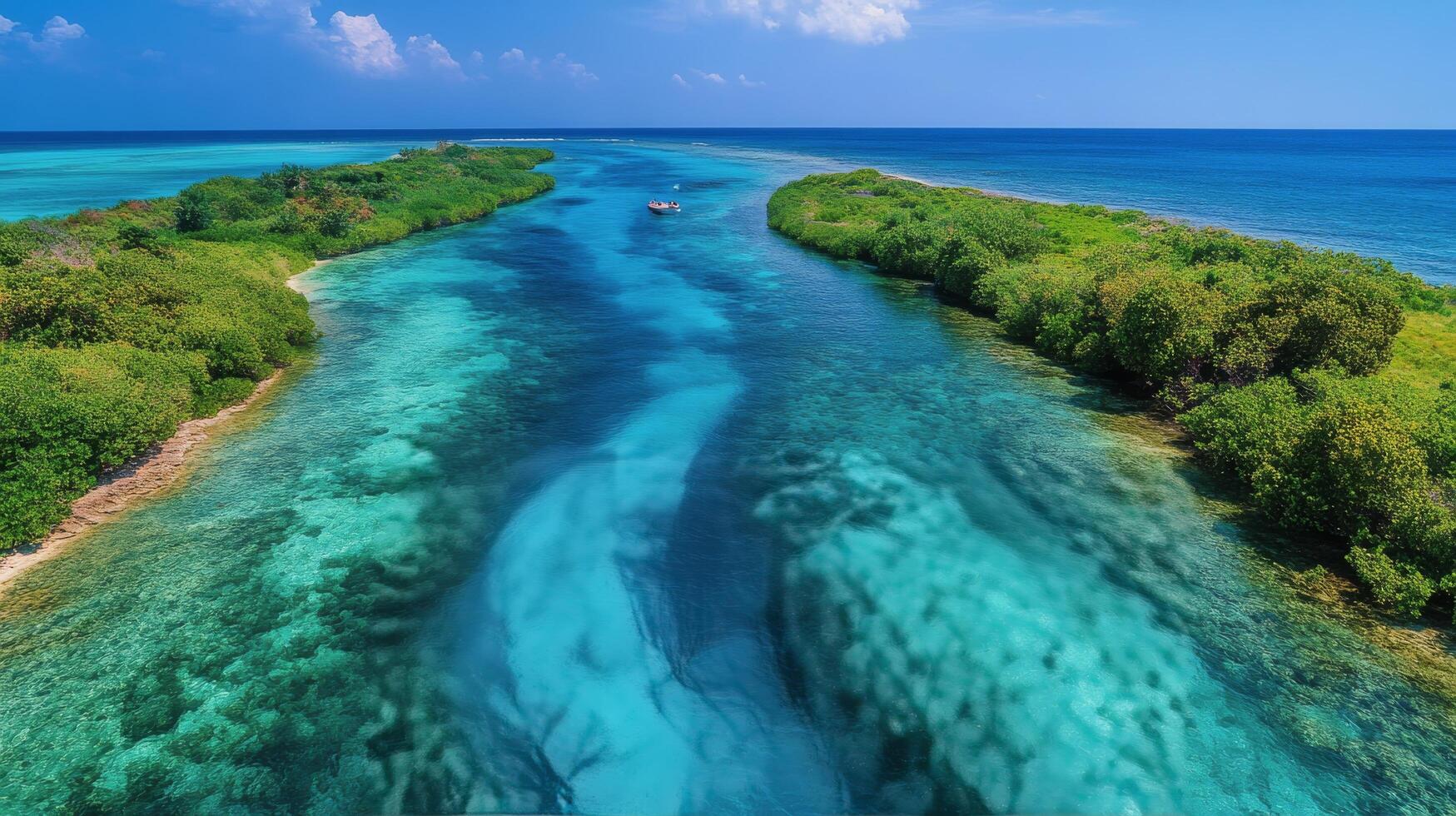 An aerial view of a river and ocean photo