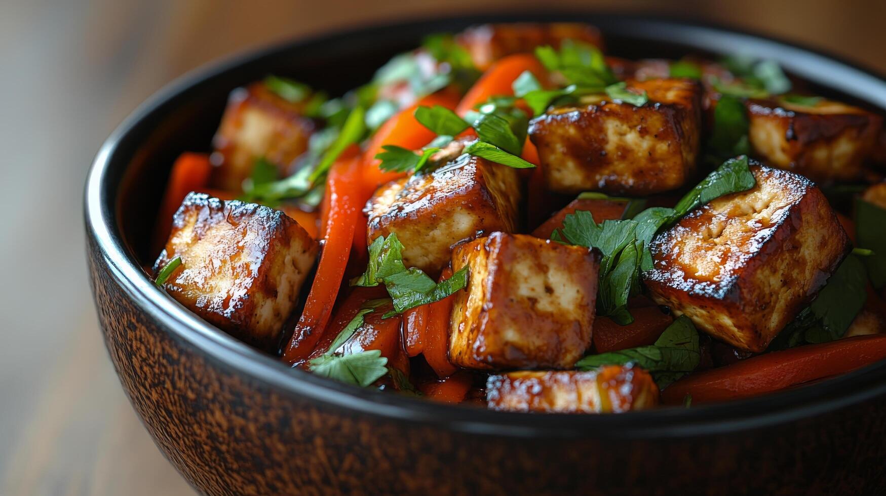 A bowl of tofu and vegetables photo