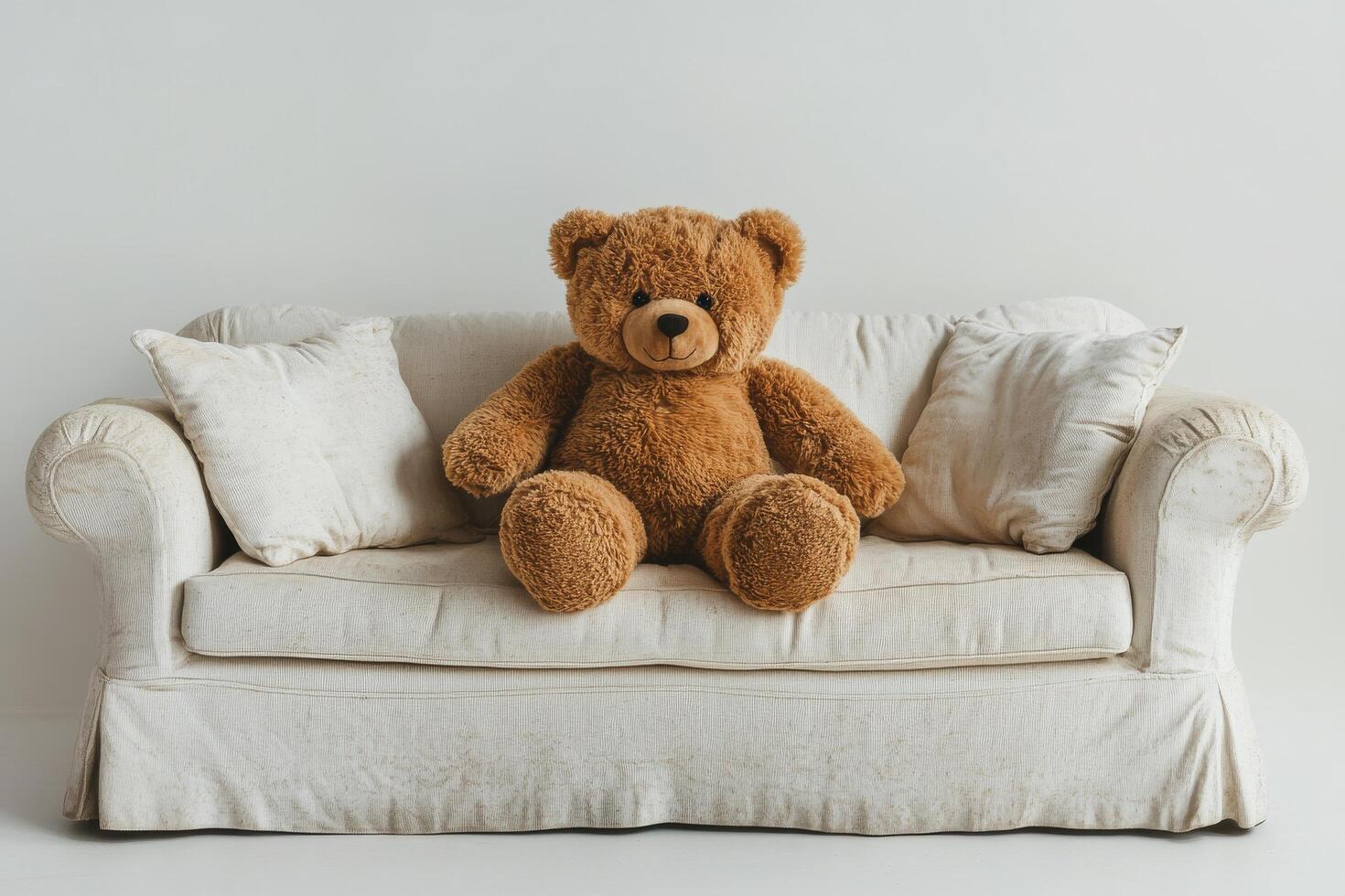 A teddy bear sitting on a couch photo