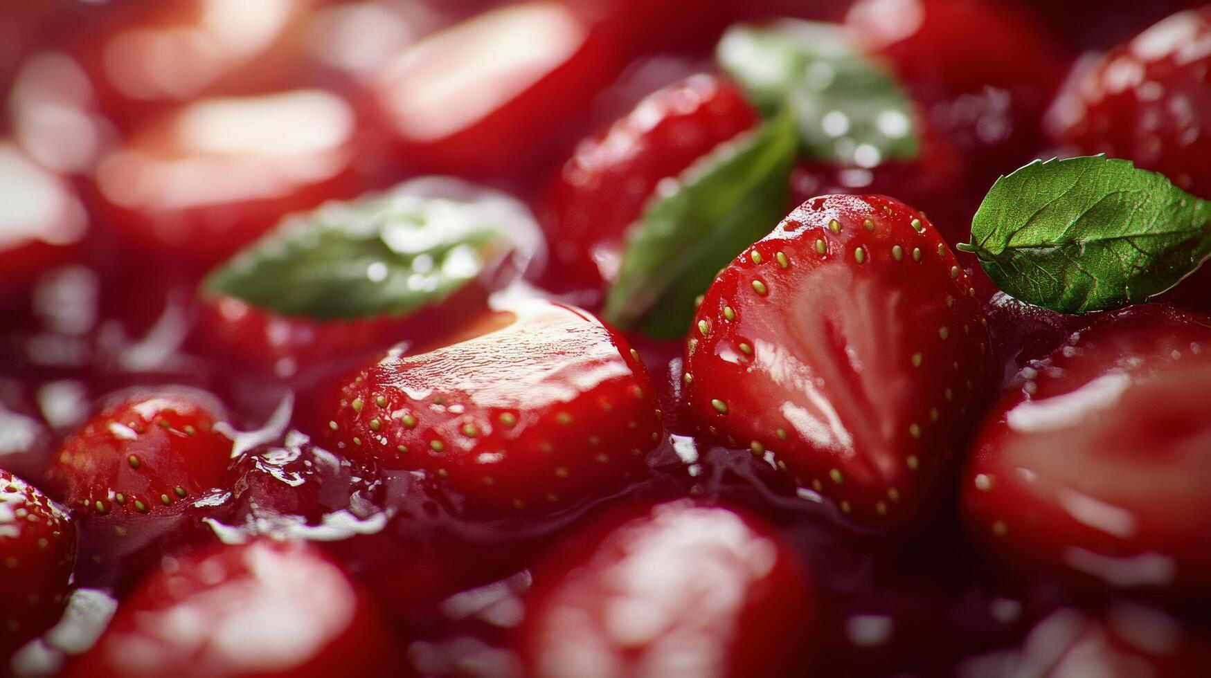 A close up of strawberries with leaves on them photo