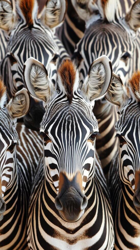 A group of zebras looking at the camera photo