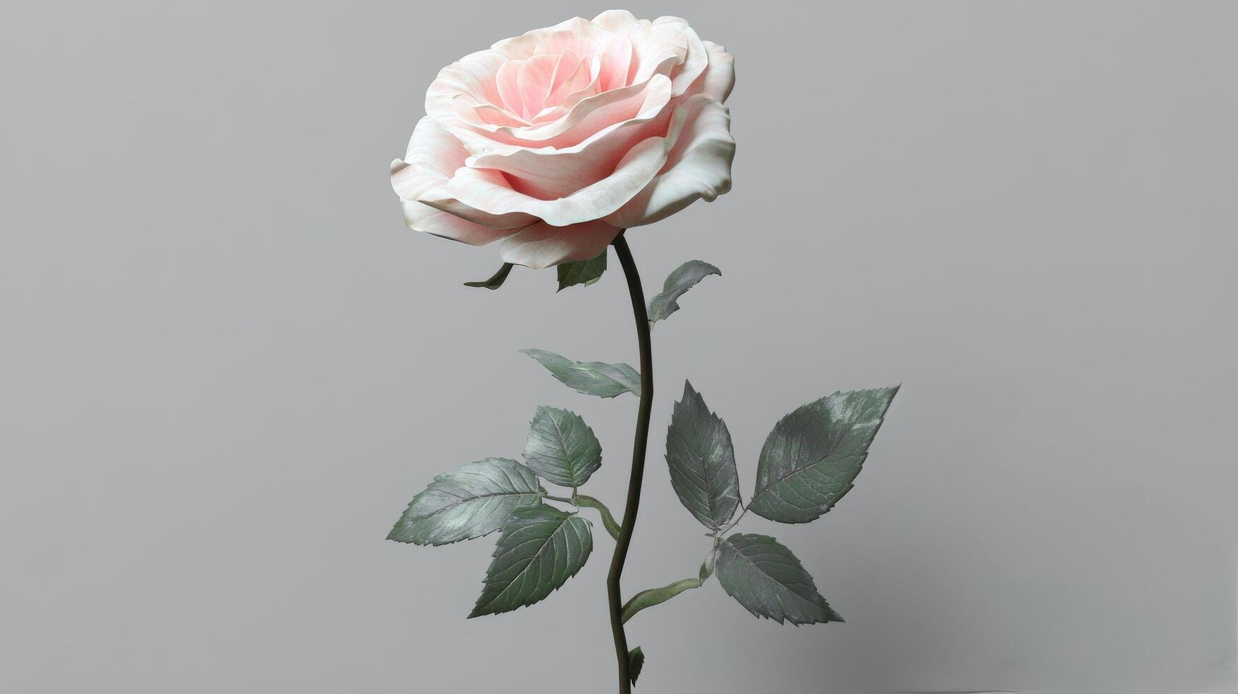 A single rose on a stem with leaves photo