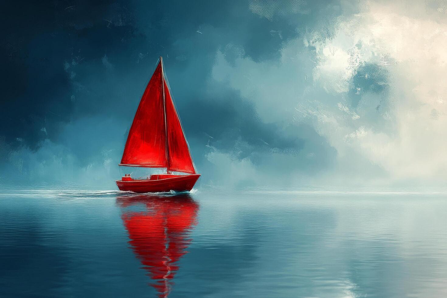 A red sailboat floating on the water photo