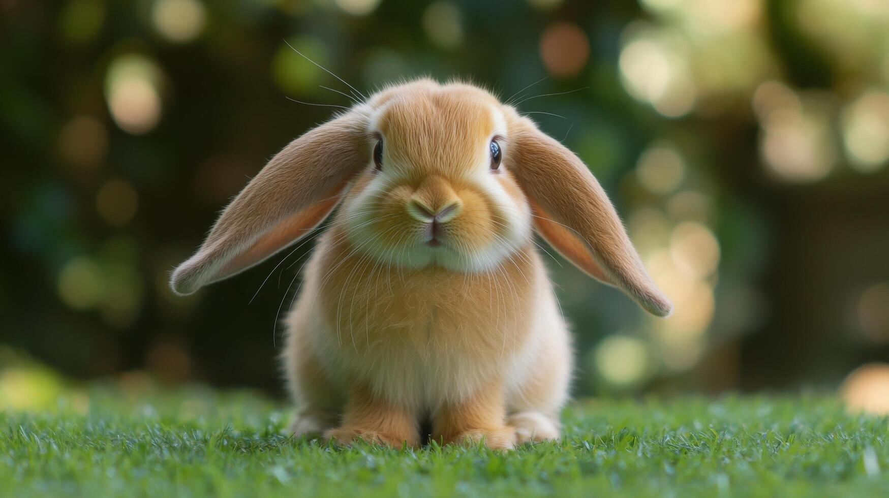A small rabbit sitting on the grass photo