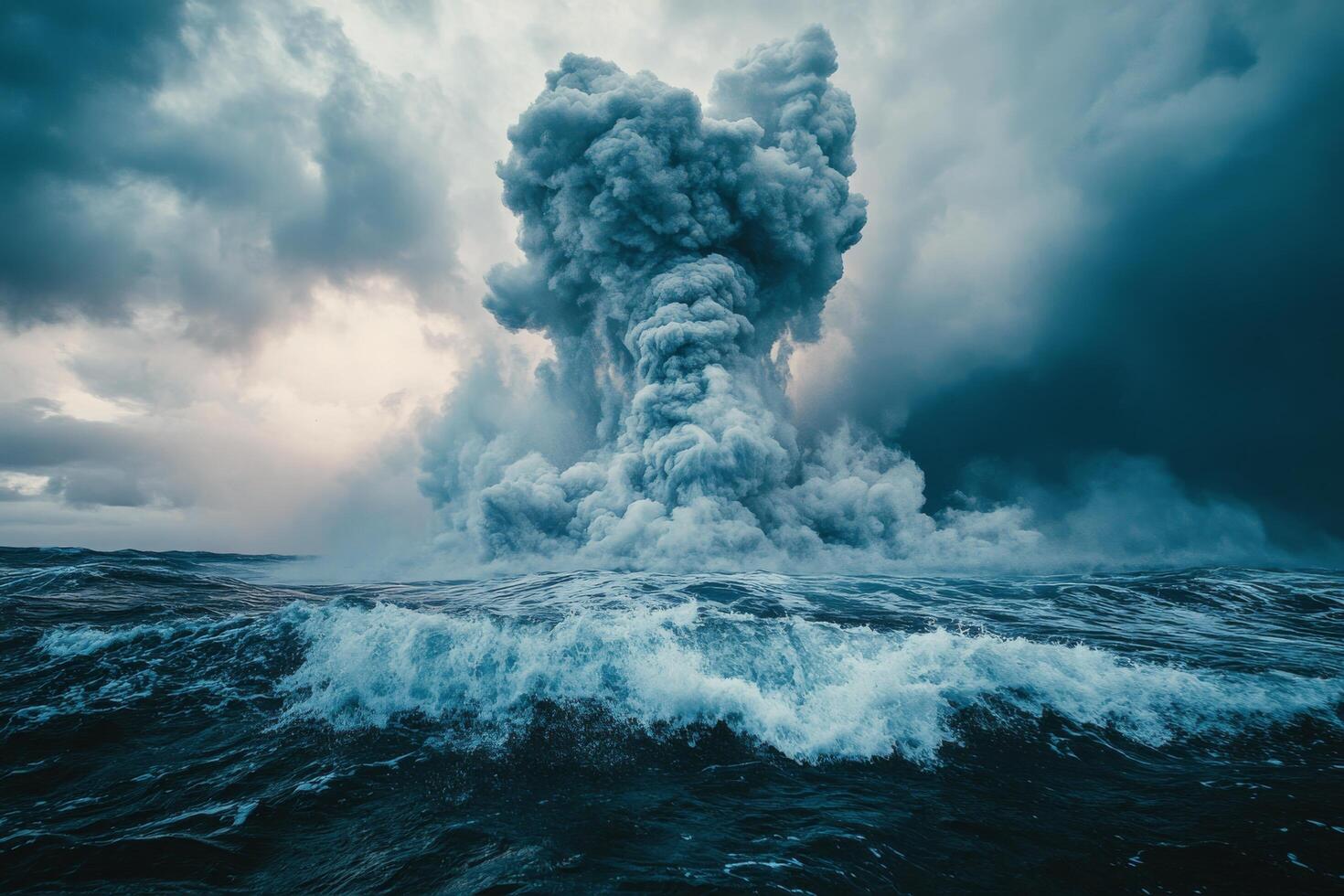 A large explosion is coming out of the ocean photo