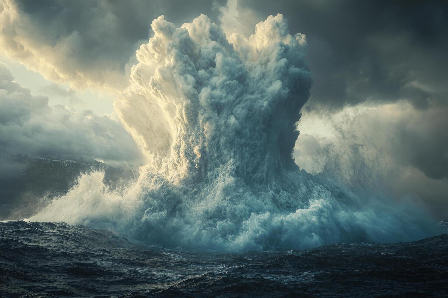 A large wave crashing into the ocean photo