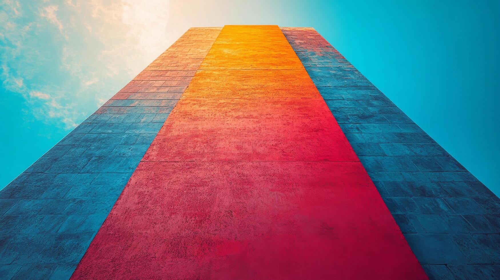 A colorful building with a blue sky in the background photo
